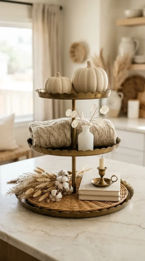 13 Neutral Fall Decor Ideas for Tiered Tray Vignette Style 13 13. The Complete Master Tiered Tray Reveal