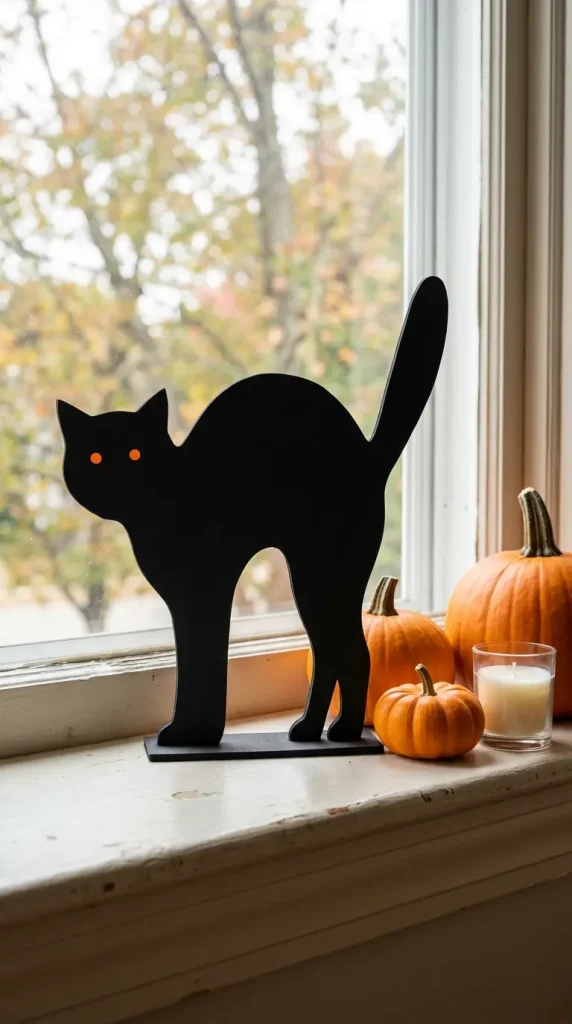15 Dollar Tree Halloween Decor Window and Table Vignette Style 13 13. The Dollar Tree Black Cat Silhouette Window Treatment