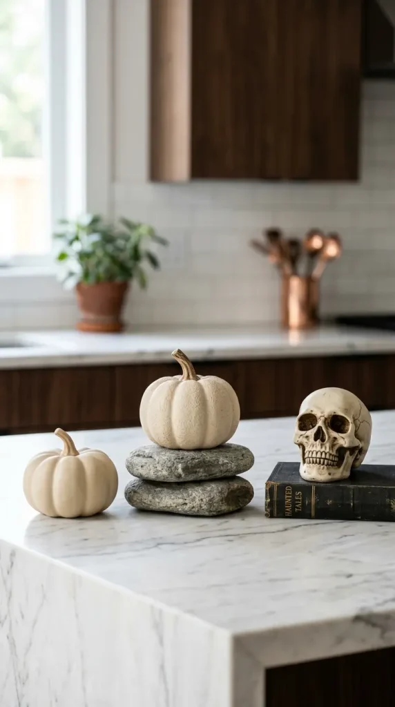 15 Chic Neutral Halloween Decor Kitchen Counter Style 13 13. The Stacked Stone or Book Riser System