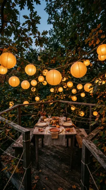 13 Romantic Thanksgiving Table for Two Date Night Idea 13 13. Treehouse Platform Dinner Strung With Lanterns