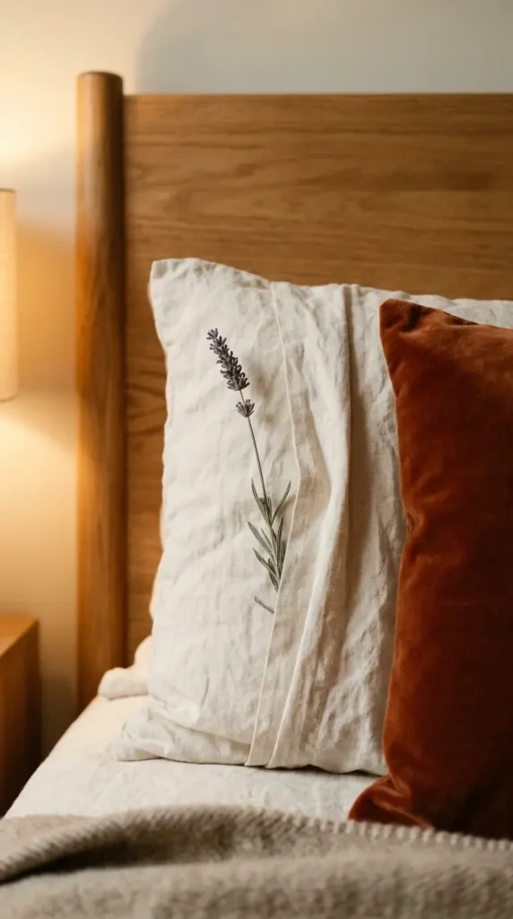 15 Small Space Fall Decorating Ideas Bedroom Corner Style 14 14. A Dried Botanical Sprig Tucked Into a Pillowcase