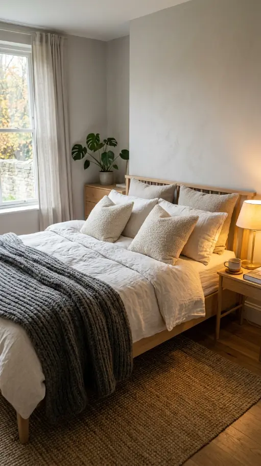 15 Fall Home Decor Ideas Scandinavian Minimal Warm Style 14 14. Layer Linen and Wool Bedding for a Scandinavian Fall Bedroom