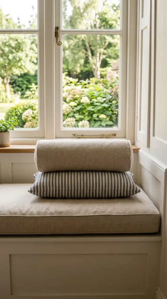 17 Cozy Reading Corners Built-In Window Seat Timeless 14 14. Layered Cushions in Timeless Neutral Stripes