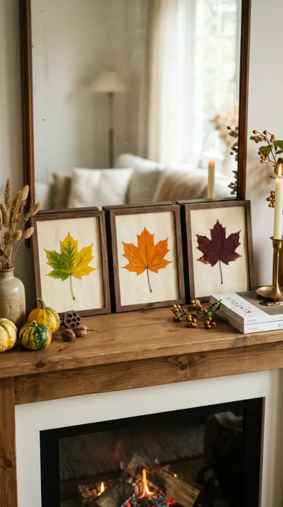 15 Fall Mantel Decor Ideas for a Botanical Nature Inspired Look 14 14. The Autumn Leaf Color Study Frames