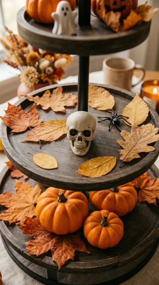 16 Cute Halloween Tiered Tray Black and Orange Classic Style 14 14. The Autumn Leaf and Pumpkin Natural Fill