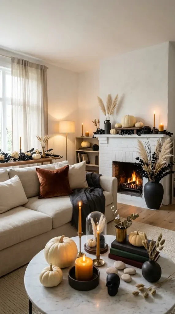 14 Chic Neutral Halloween Decor Ideas Living Room Style 14 14. The Complete Chic Neutral Halloween Living Room