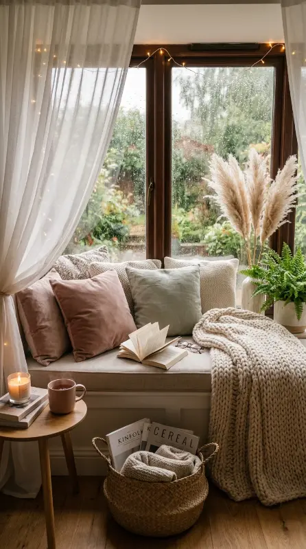 14 Curtained Window Reading Nook Soft Dreamy Corner Ideas 14 14. The Complete Curtained Window Reading Nook Soft Dreamy Corner