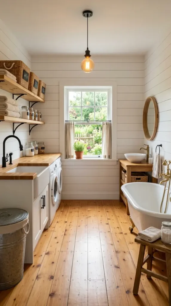 14 Laundry Room Bathroom Combo Warm Neutral Farmhouse Style 14 14. The Complete Farmhouse Combo Reveal