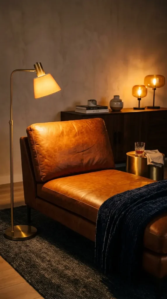 24 Chaise Lounge Modern Leather Statement Living Room 14 14. The Evening Lighting Leather Moment