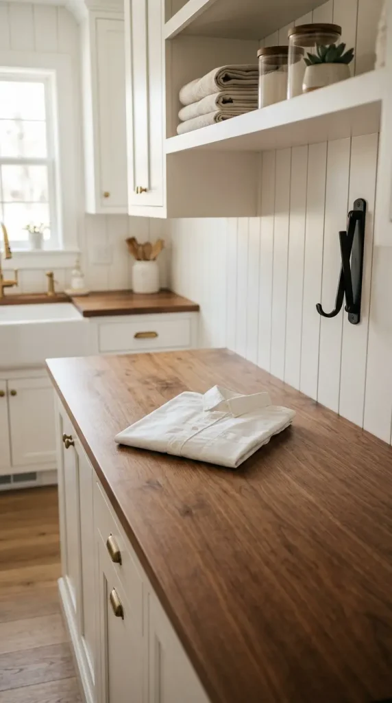 15 Laundry Room Designs Modern Farmhouse Shiplap and Warm Wood 14 14. The Folding Station with Warm Wood Surface