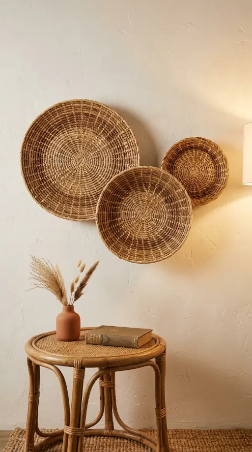 17 Small Reading Nook Cozy Corner Boho Woven Warmth 14 14. Woven Basket Wall Art
