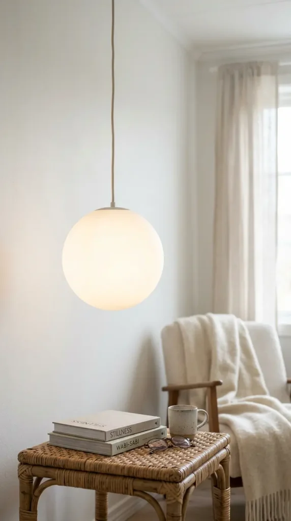 18 Small Reading Nook Cozy Corner Nordic Airy Minimal 15 15. Frosted Glass Pendant Light