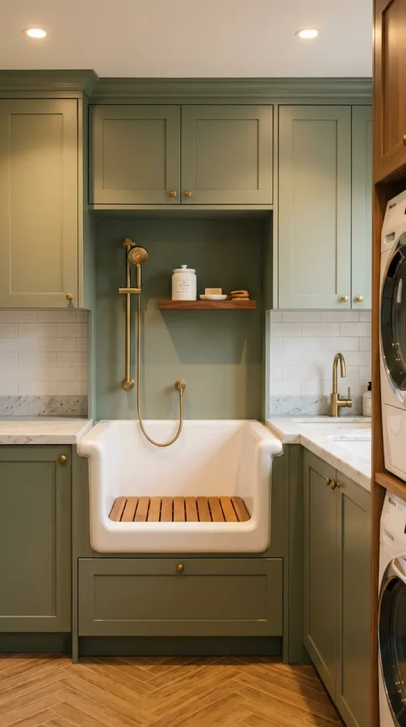 20 Luxury Laundry Room Ideas Sage Green Walnut Warm Style 15 15. Sage Green Laundry Room With Integrated Pet Washing Station