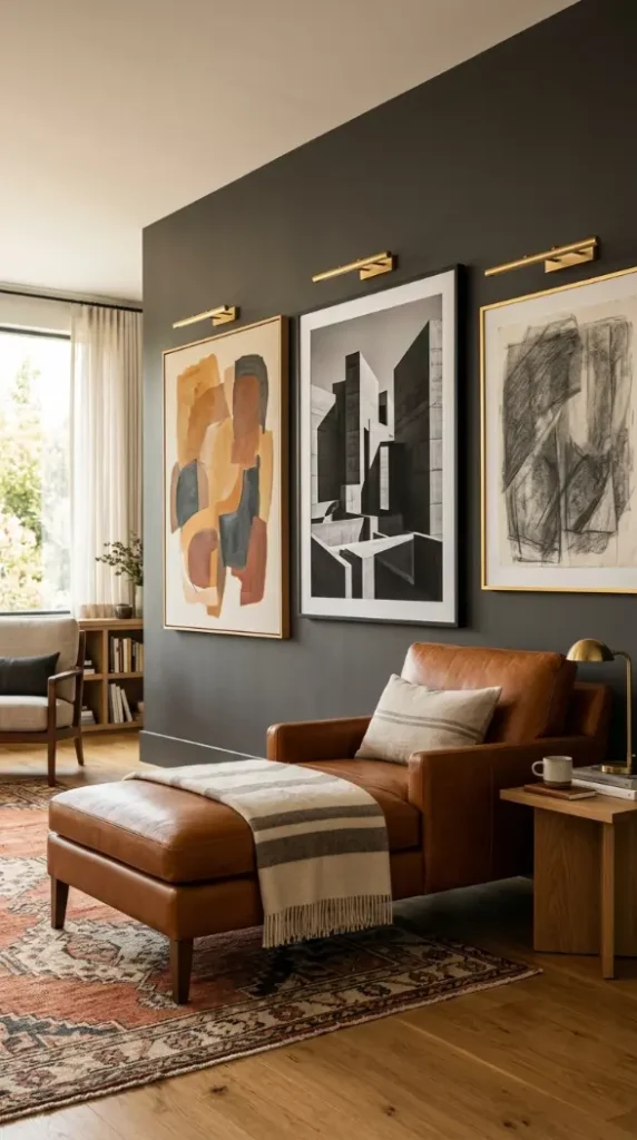24 Chaise Lounge Modern Leather Statement Living Room 15 15. The Chaise with Gallery Wall Backdrop