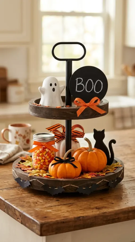 16 Cute Halloween Tiered Tray Black and Orange Classic Style 15 15. The Complete 2-Tier Black and Orange Display