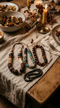 17 Boho Eclectic Centerpiece for Thanksgiving 16 16. A Small Collection of Worry Beads and Prayer Beads Laid Flat