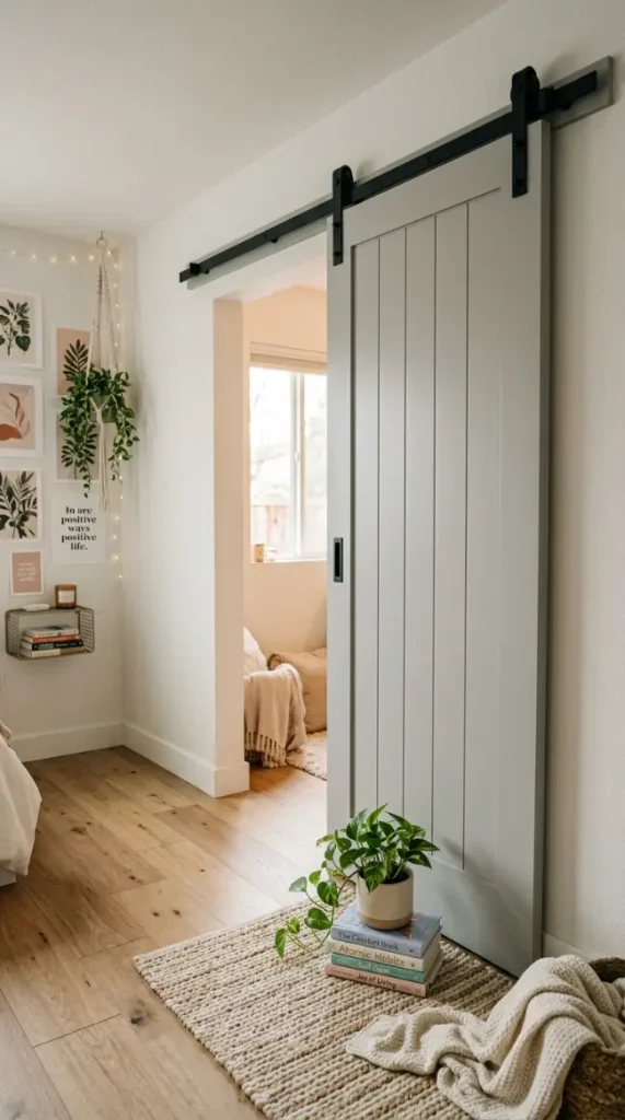 17 Small Bedroom Declutter Ideas for a Spacious Feel 16 16. Sliding Door Instead of a Swinging Door
