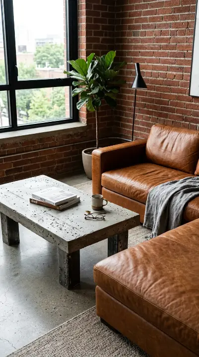 24 Chaise Lounge Modern Leather Statement Living Room 16 16. The Leather Chaise and Raw Concrete Coffee Table