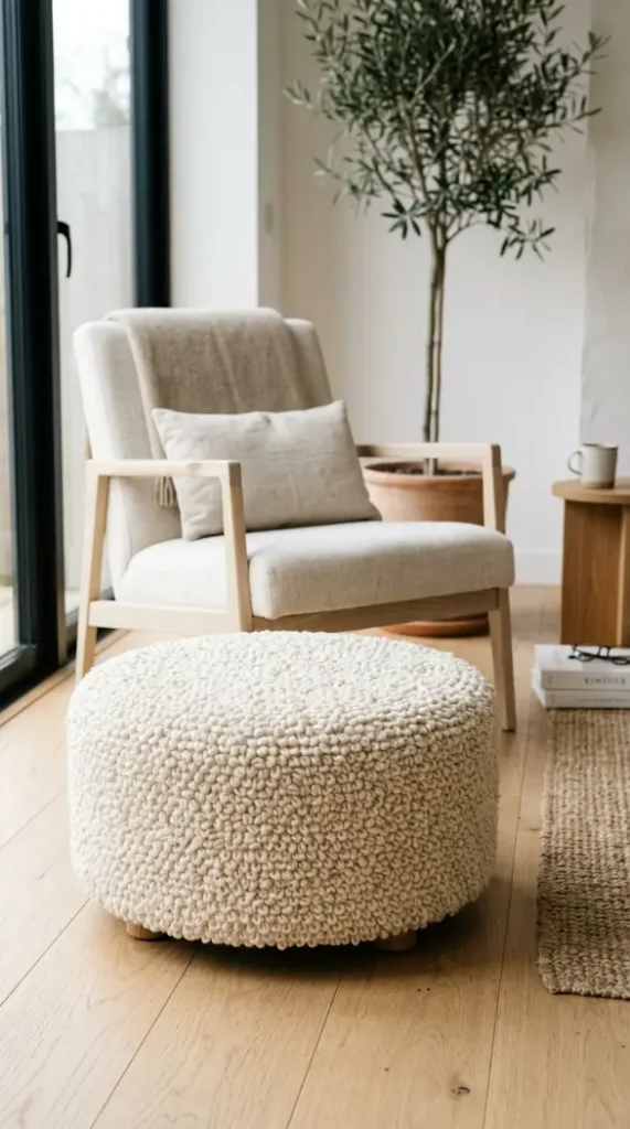 18 Small Reading Nook Cozy Corner Nordic Airy Minimal 17 17. Small Boucle Footstool
