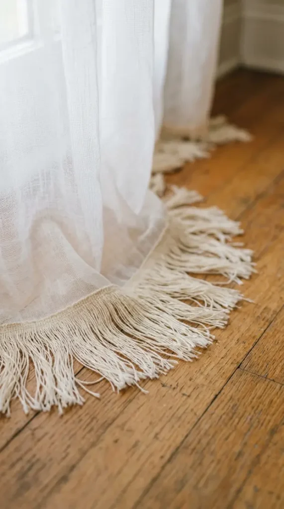 18 Romanticizing My Room Small Space Sheer Drapery Ideas 17 17. Soft Fringe Trim Along the Curtains Hem