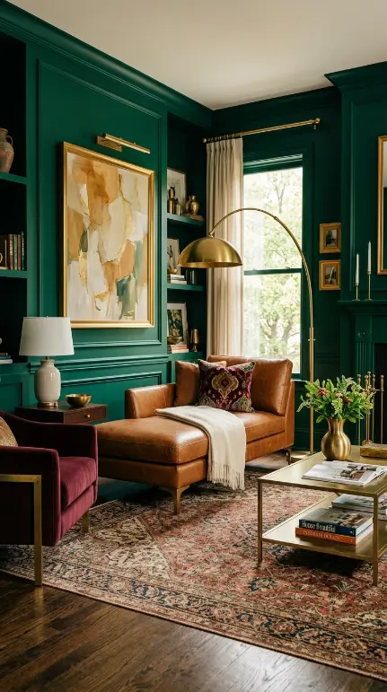 24 Chaise Lounge Modern Leather Statement Living Room 17 17. The Jewel-Tone Room with Leather Chaise