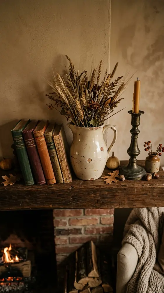 18 Collected Fall Mantel Styling Ideas That Feel Easy 18 18. The Complete Collected Fall Mantel That Feels Easy