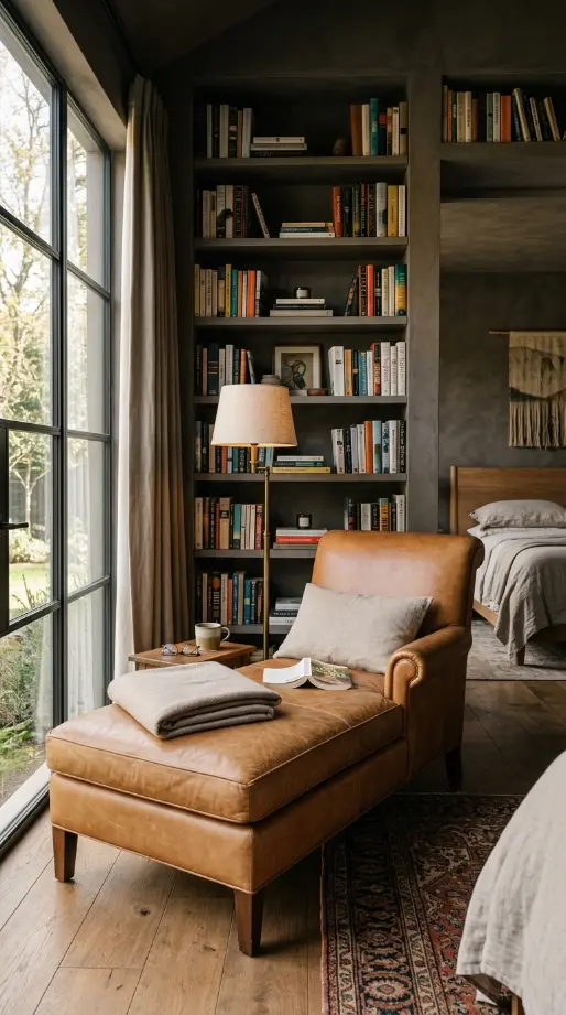 24 Chaise Lounge Modern Leather Statement Living Room 18 18. The Leather Chaise as Bedroom Reading Chair