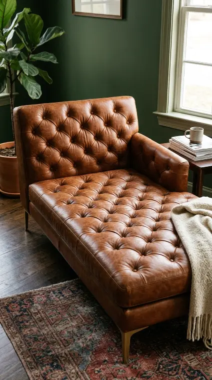 24 Chaise Lounge Modern Leather Statement Living Room 19 19. The Chesterfield-Influenced Tufted Leather Chaise