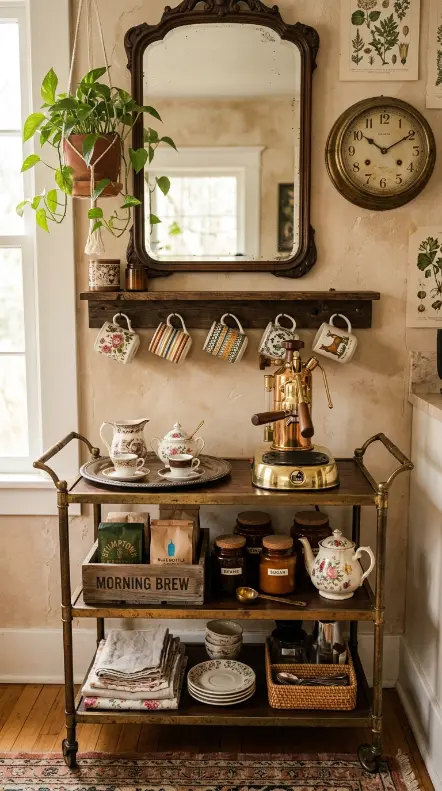 19 Eclectic Coffee Station Ideas With Vintage Charm 19 19. The Complete Eclectic Coffee Station Idea With Vintage Charm