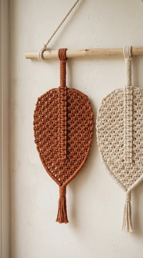 13 DIY Fall Home Decor Project Macramé Leaf Wall Hanging 2 2. A Rust-Dyed Macramé Leaf