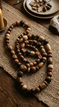 17 Boho Eclectic Centerpiece for Thanksgiving 2 2. A Strand of Mismatched Wooden Beads Looped Across the Runner