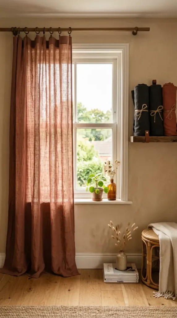13 Late Summer Bedroom Textile Swap Declutter Refresh 2 2. Blackout Curtains Rolled Away for Breathable Linen