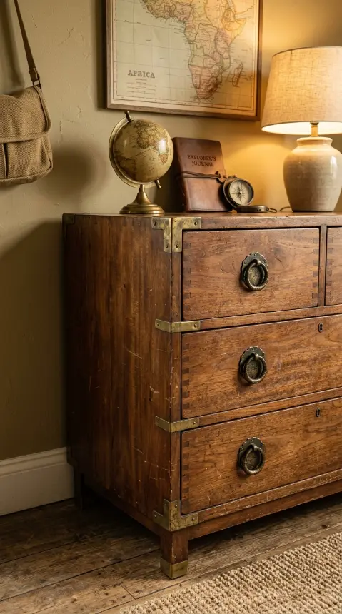 15 Boys Room Decor Explorer Adventure Vintage Map 2 2. Campaign Style Wood Dresser with Brass Hardware