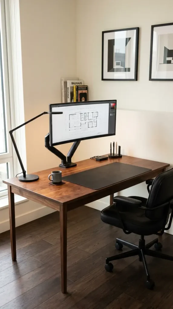 11 Office Room Ideas Shared Dual Desk His and Hers Style 2 2. Define His Zone With Dark Walnut and Matte Black
