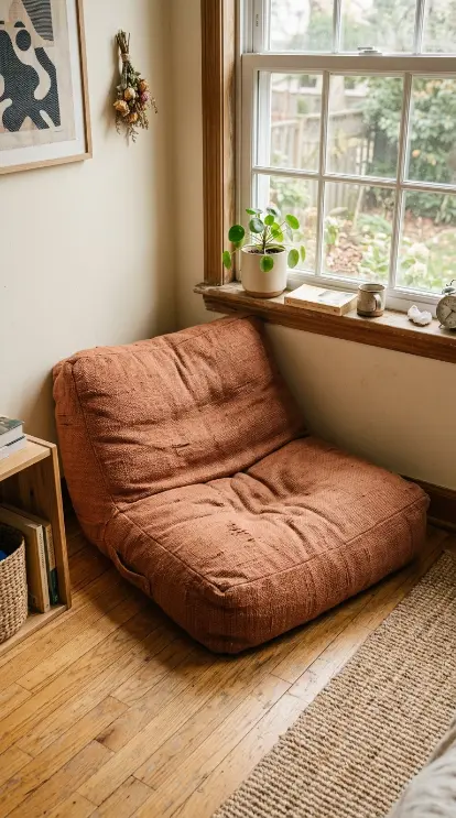 15 Small Apartment Window Reading Nook Renter Friendly Ideas 2 2. Floor Cushion Seating Instead of Built In Bench
