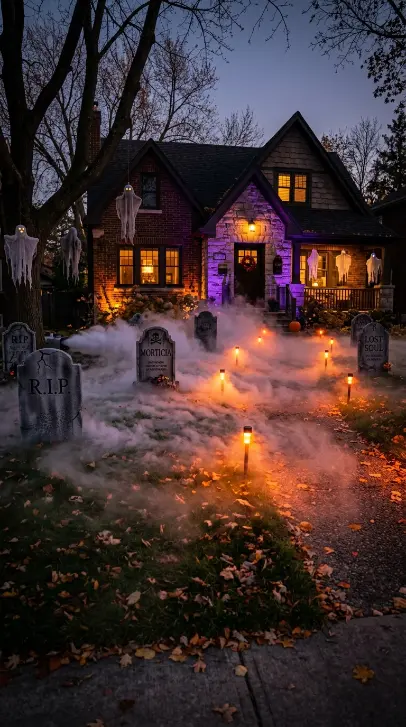 15 Outdoor Halloween Decorations Front Yard Spooky Style 2 2. Ground Fog From a Fog Machine