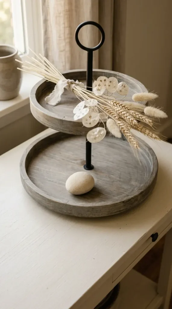13 Neutral Fall Decor Ideas for Tiered Tray Vignette Style 2 2. The Dried Botanical Bundle Tier Accent