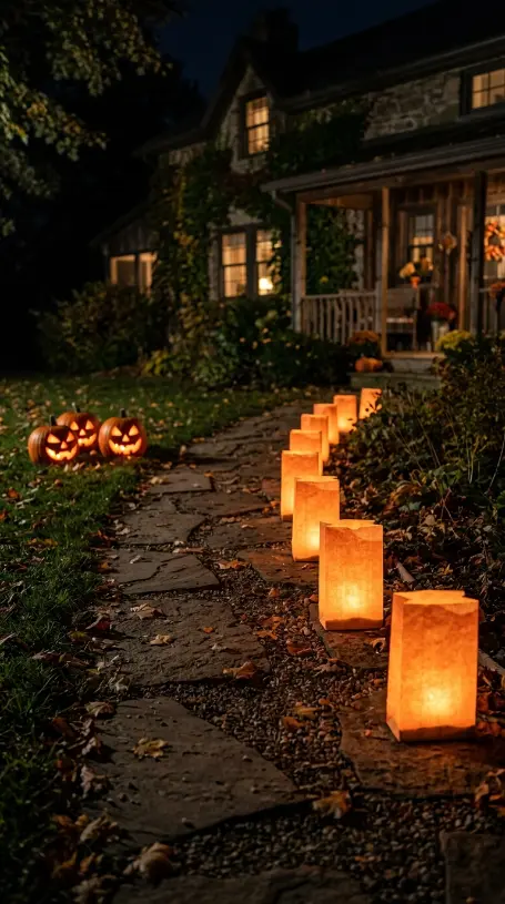 16 Outdoor Halloween Decorations Light-Up Pathway Night Style 2 2. The Orange LED Luminaria Bag Line