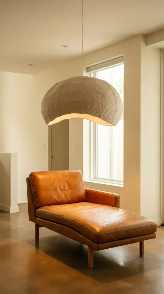 24 Chaise Lounge Modern Leather Statement Living Room 20 20. The Leather Chaise with Oversized Pendant Light