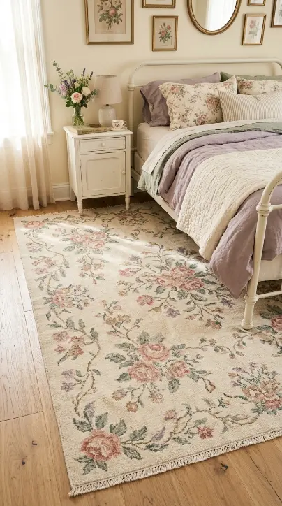 24 Apartment Bedroom Decor Pastel Dreamy Feminine Style 20 20. The Soft Floral Area Rug