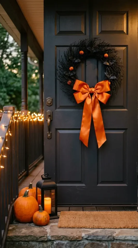 13 Dollar Tree Halloween Decor Ideas Front Porch Budget 3 3. A Dollar Tree Halloween Wreath Upgraded With Ribbon