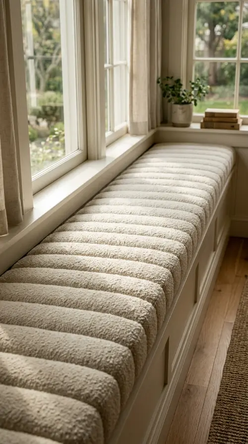 17 Cozy Reading Corners Built-In Window Seat Timeless 3 3. Channel Tufted Cushion in Neutral Boucle