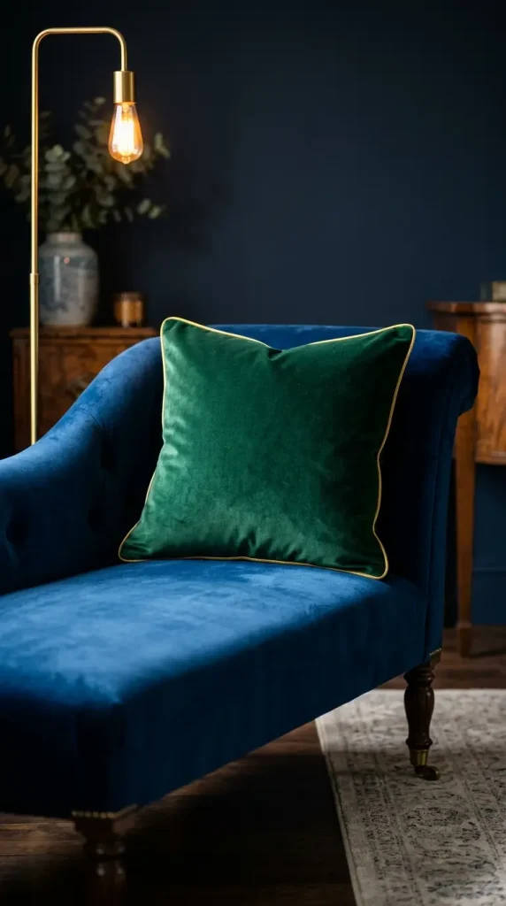 10 Chaise Lounge Velvet Jewel Tone Sapphire Blue Style 3 3. Emerald Green Velvet Cushion as an Accent