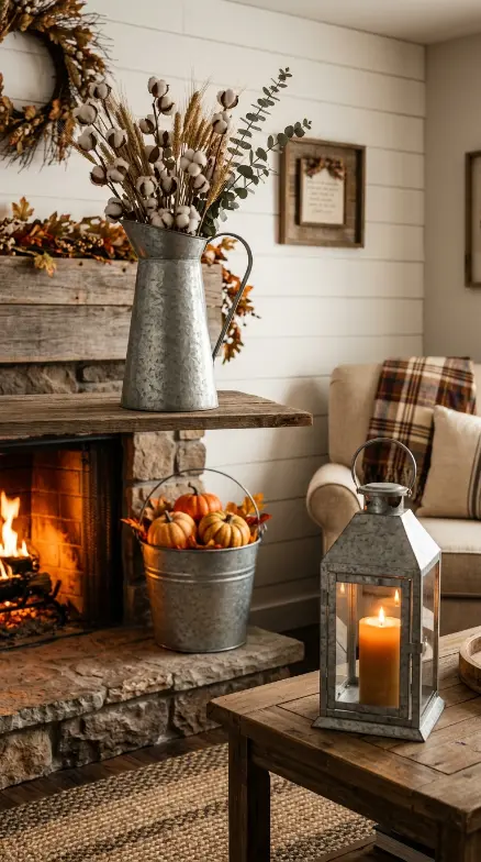 12 Rustic Fall Decorating Ideas Farmhouse Living Room 3 3. Galvanized Metal as the Primary Accent Material