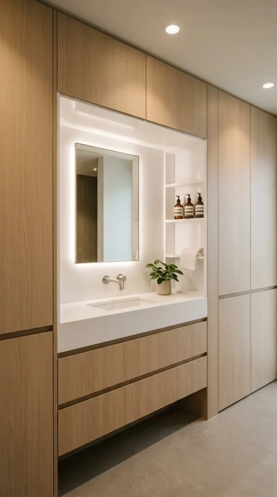 16 Laundry Room Bathroom Combo Maximized Built-In Minimal 3 3. Integrated Vanity Within the Millwork Run