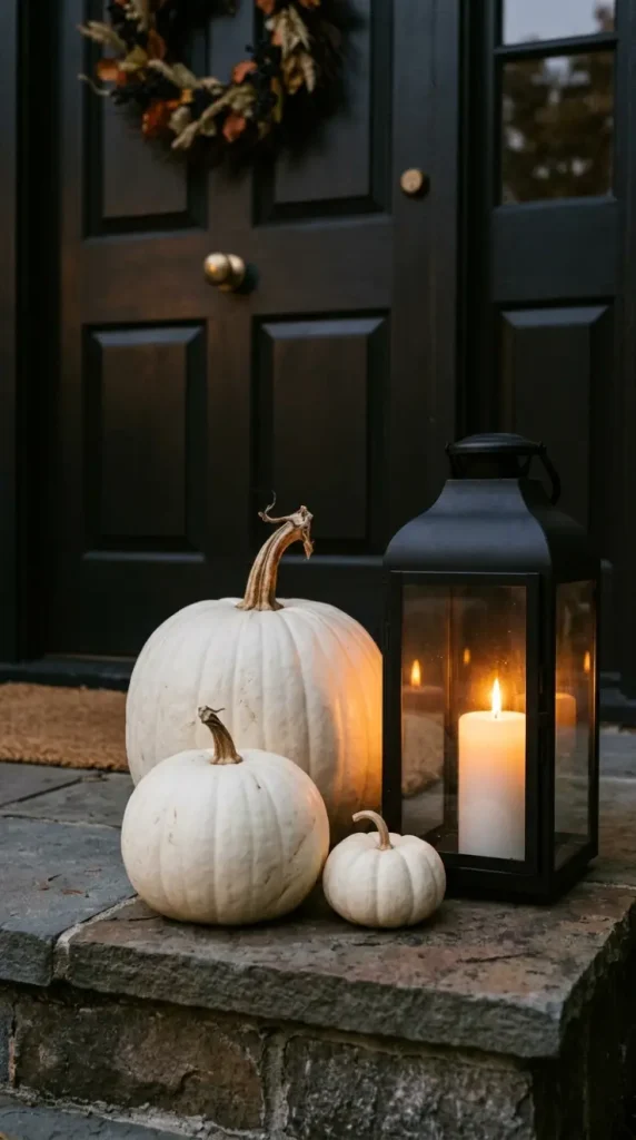 13 Easy Halloween Entryway Decor Black White Classic Style 3 3. Tall White Pumpkins at Varying Heights