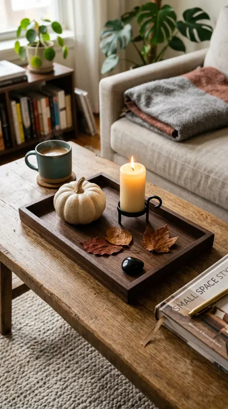 14 Small Space Fall Decorating Ideas for a Studio Apartment 3 3. The Coffee Table Seasonal Tray