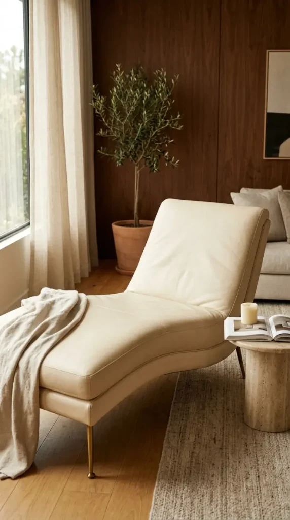 24 Chaise Lounge Modern Leather Statement Living Room 3 3. The Cream Aniline Leather Chaise — Pale Luxury