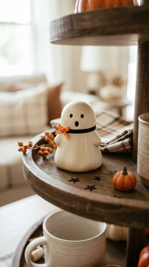 16 Cute Halloween Tiered Tray Black and Orange Classic Style 3 3. The Ghost Figurine Centerpiece