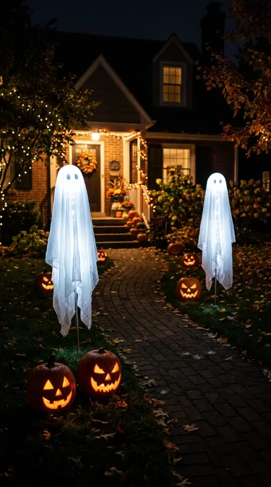 16 Outdoor Halloween Decorations Light-Up Pathway Night Style 3 3. The Glowing Ghost Stake Figure